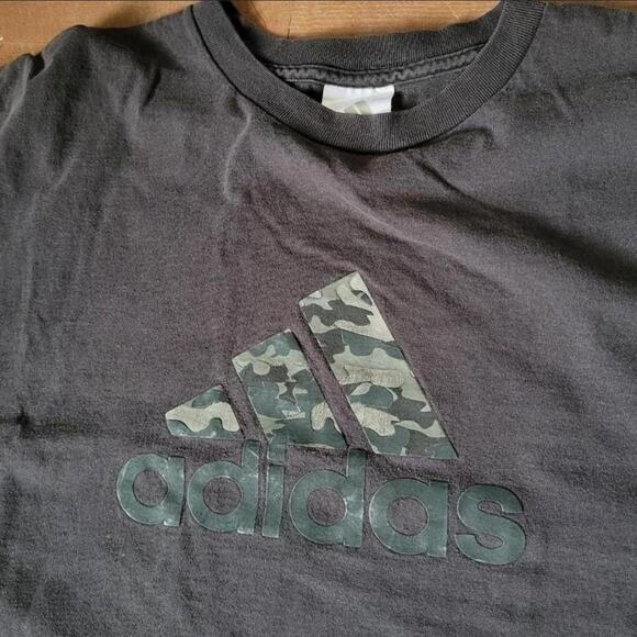 Vtg Y2k ADIDAS Camo Camouflage Rubber 3 Stripe Logo Applique T Shirt XXL - Picture 2 of 4